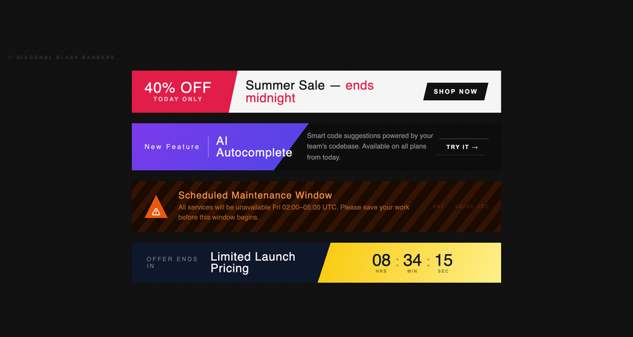 CSS Banner with Diagonal Slash Background — preview