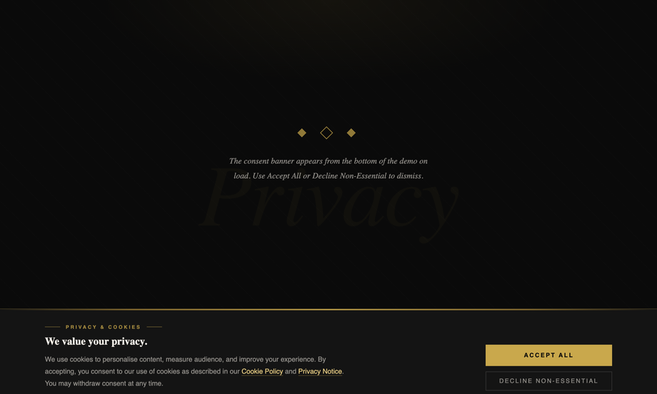 CSS Cookie Consent Banner Bottom — preview