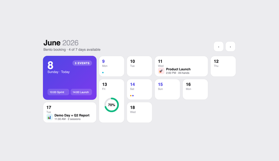 Bento Grid Style Booking System — preview
