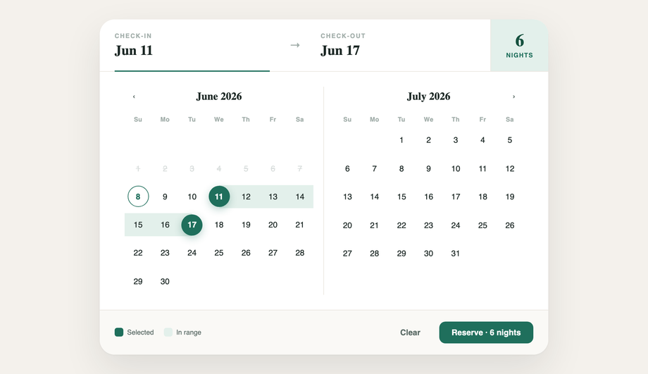 CSS Booking Date Picker UI — preview