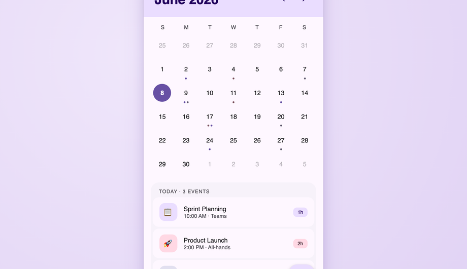 Fluent / Material Design Calendar — preview
