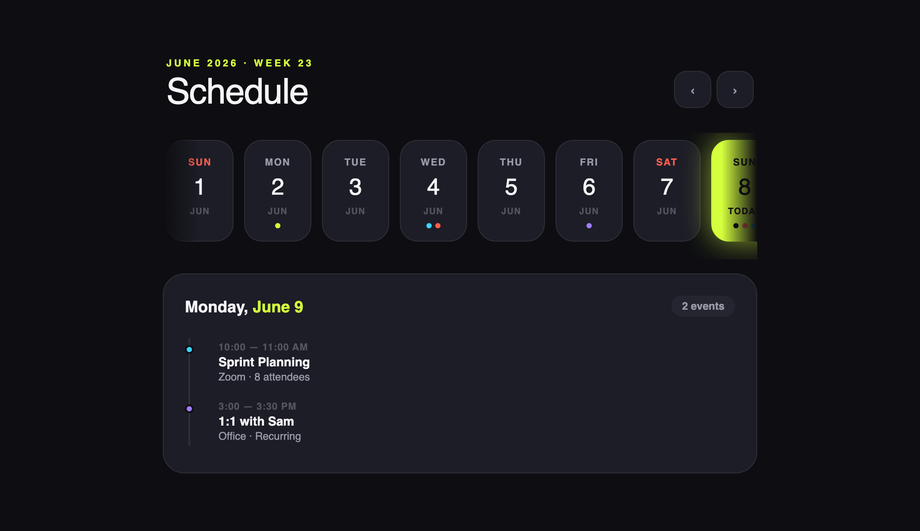 Horizontal Scroll / Timeline Calendar — preview