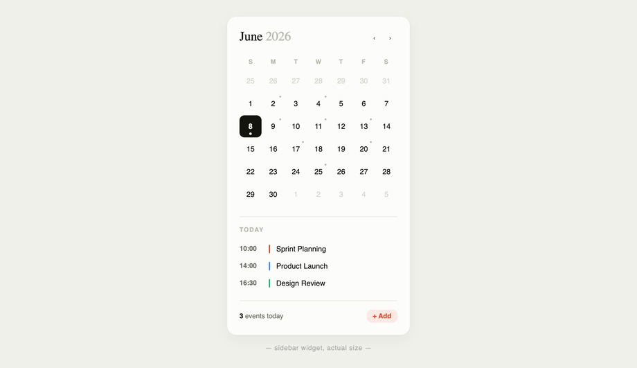 Minimalist Sidebar Calendar Card — preview