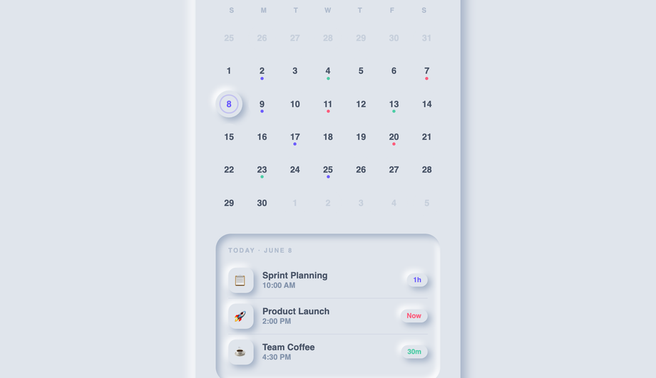 Neumorphic Calendar Widget — preview