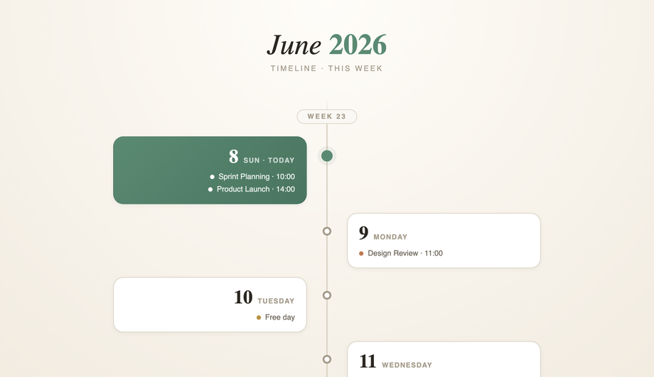Vertical Timeline Slipstream Calendar — preview