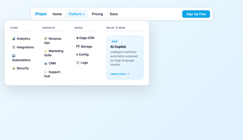Mega Menu Grid Dropdown — preview