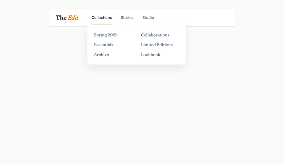 Underline Nav Fade Panel Dropdown — preview