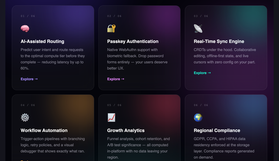CSS Feature Section Dark Glassmorphism — preview