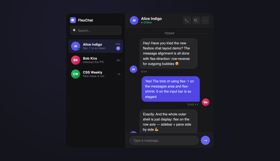 CSS Flexbox Chat Interface Layout — preview