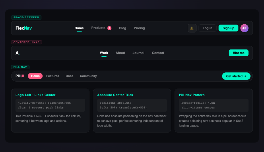 CSS Flexbox Navigation Bar — preview