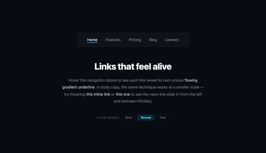 CSS Neon Flowing Underline Link — preview