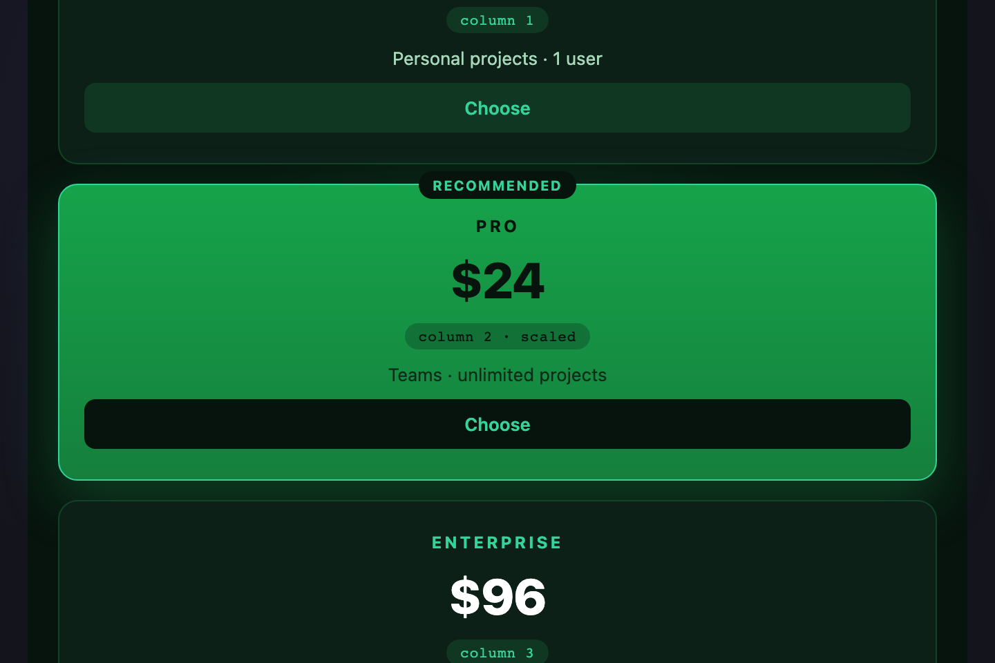 Pricing Table — preview