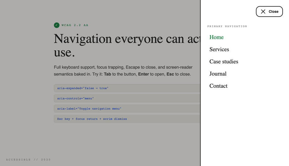 Accessible Hamburger Menu (WCAG Compliant) — preview