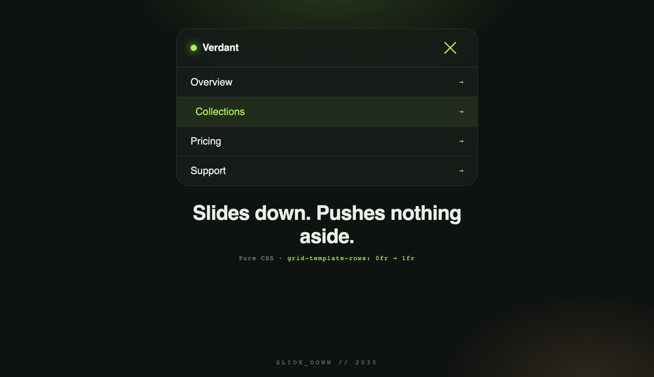 CSS Slide Down Dropdown Hamburger Menu — preview