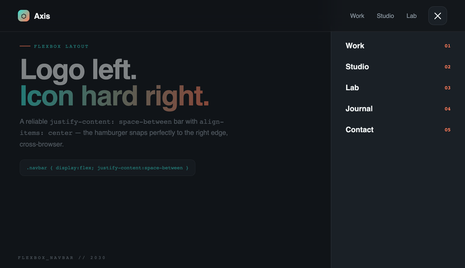 Flexbox Navbar with Right-Aligned Hamburger Icon — preview