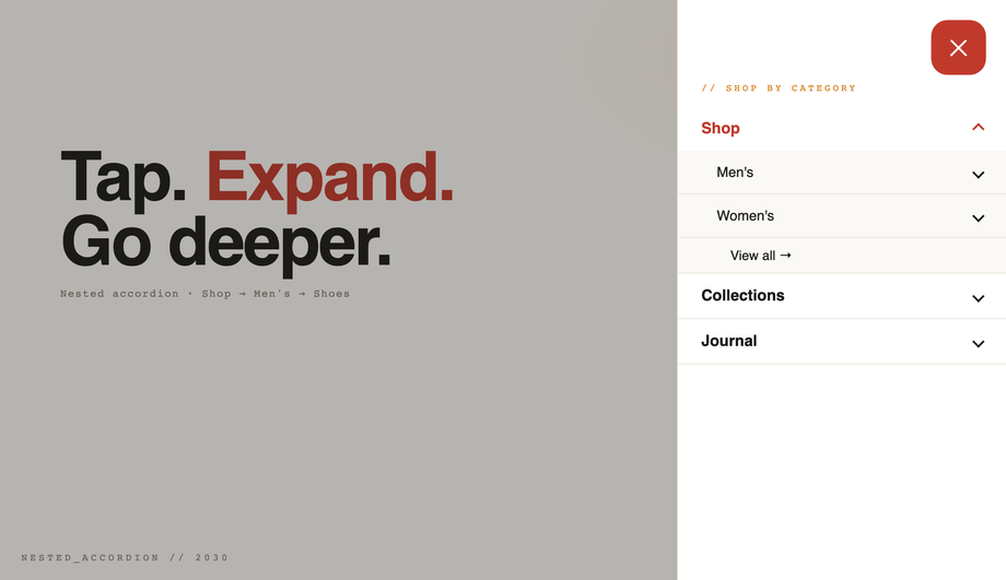 Multi-Level Dropdown Hamburger Menu (Nested Accordion) — preview