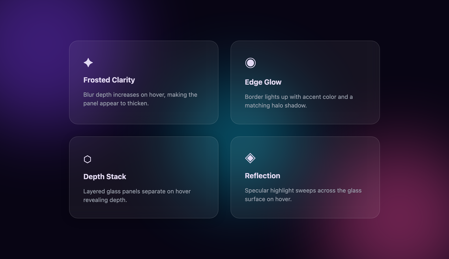 CSS Glassmorphism Card Hover Effect — preview
