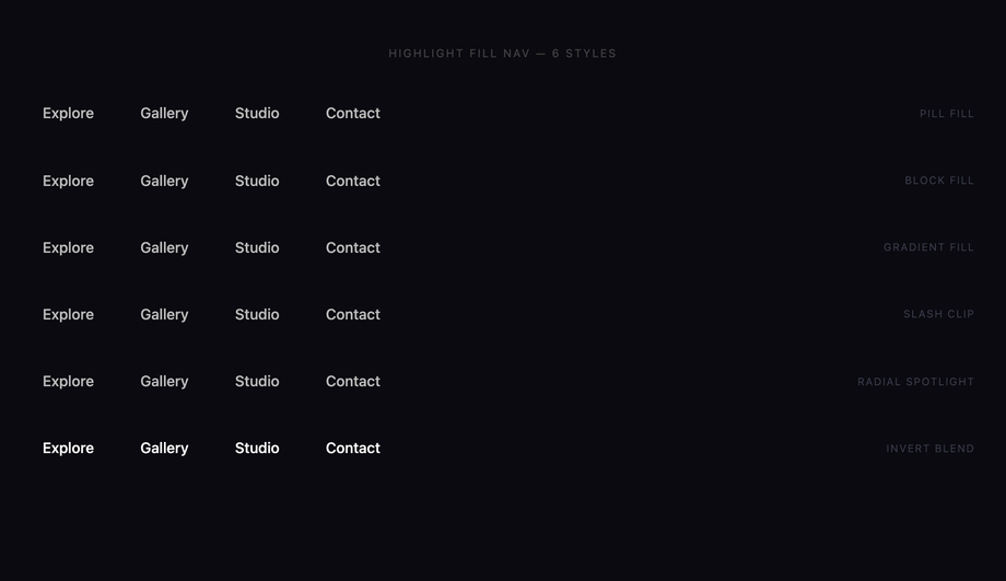 CSS Highlight Fill Nav Hover Effect — preview