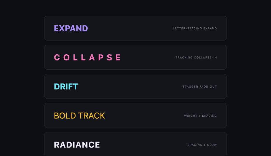 CSS Letter Spacing Expand Hover Effect — preview