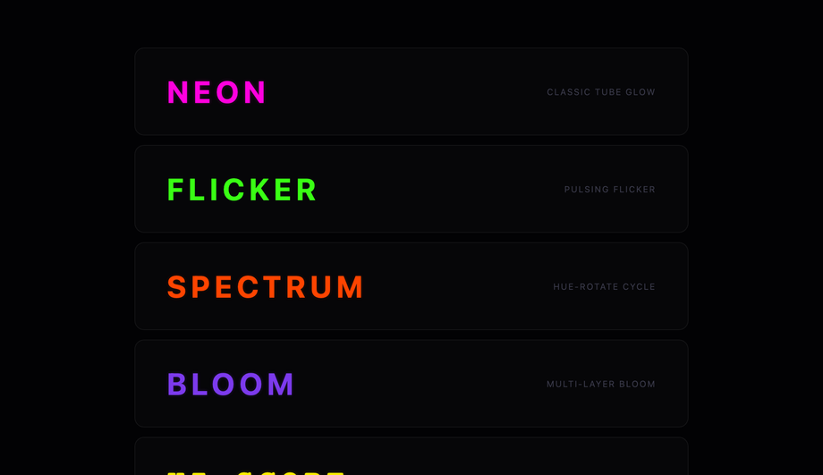 CSS Neon Glow Text Hover Effect — preview