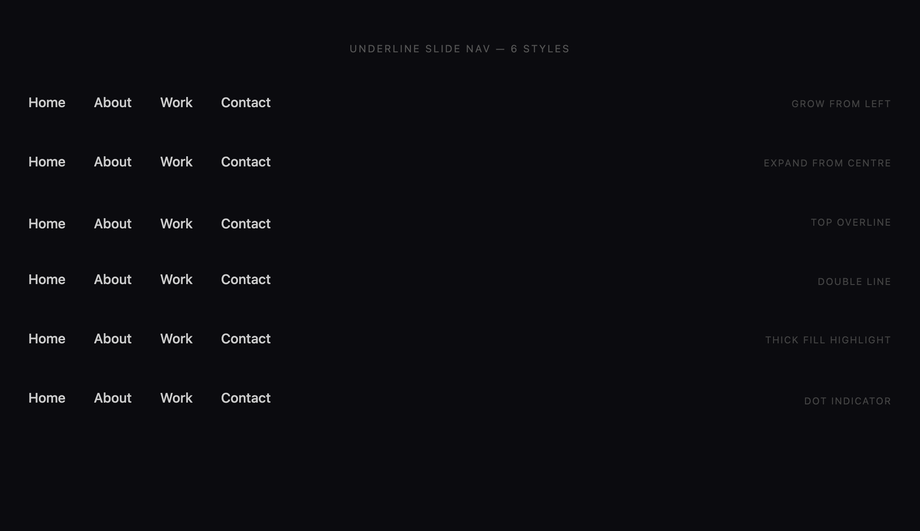 CSS Underline Slide Nav Hover Effect — preview