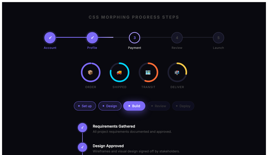 CSS Morphing Progress Steps Animation — preview