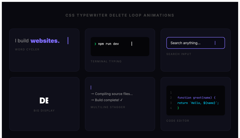 CSS Typewriter Delete Animation Loop — preview