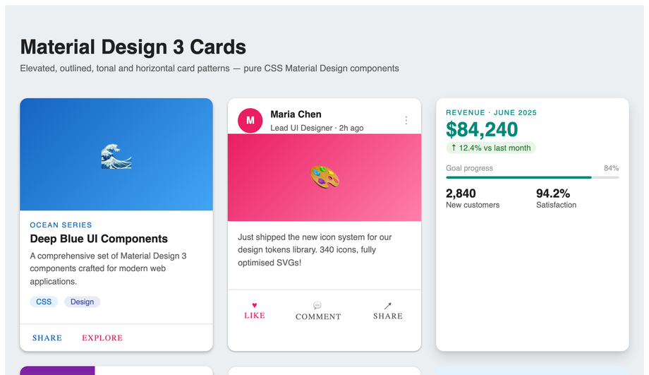 Material Design Card CSS — preview