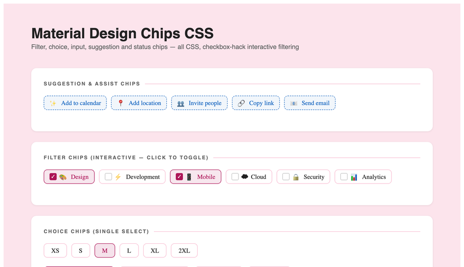 Material Design Chip CSS — preview