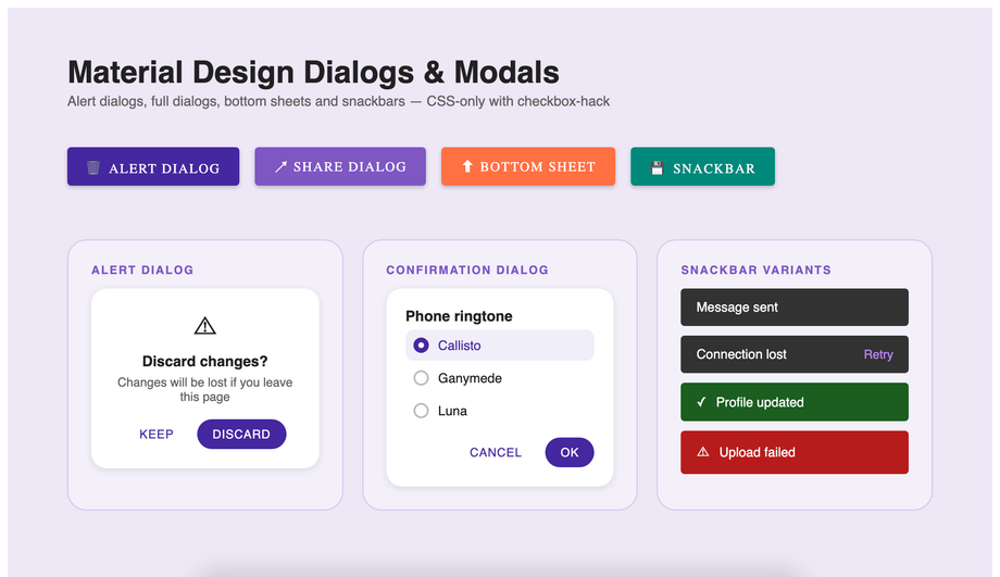 Material Design Dialog Modal CSS — preview