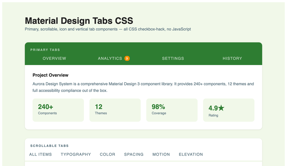 Material Design Tabs CSS — preview