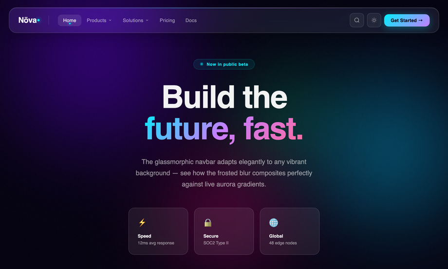 Glassmorphism CSS Navbar — preview