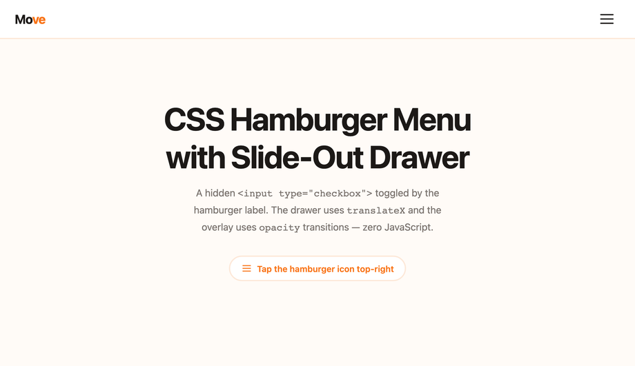 CSS Hamburger Menu with Slide-Out Drawer — preview