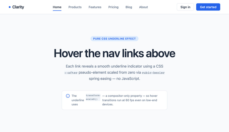CSS Horizontal Navigation Bar with Hover Underline — preview