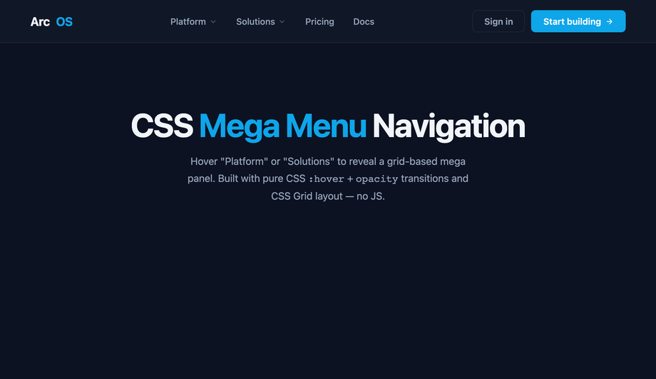 CSS Mega Menu Navigation — preview