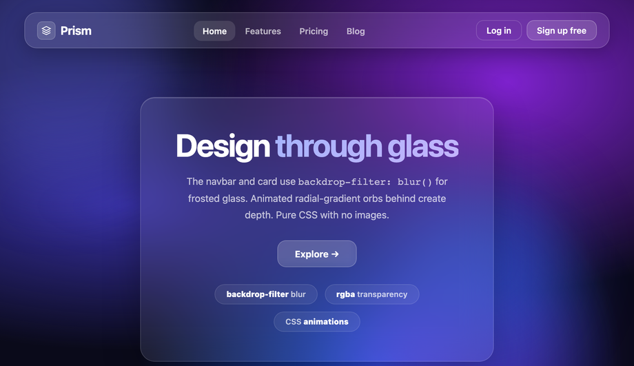 CSS Navigation with Glassmorphism Effect — preview