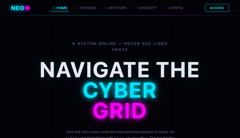 CSS Neon Glow Navigation Menu — preview