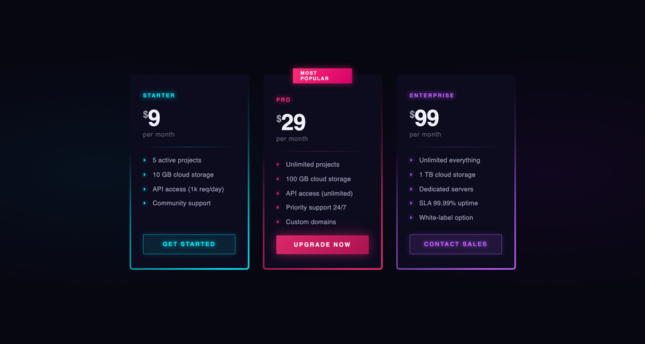 Neon Pricing Cards — preview