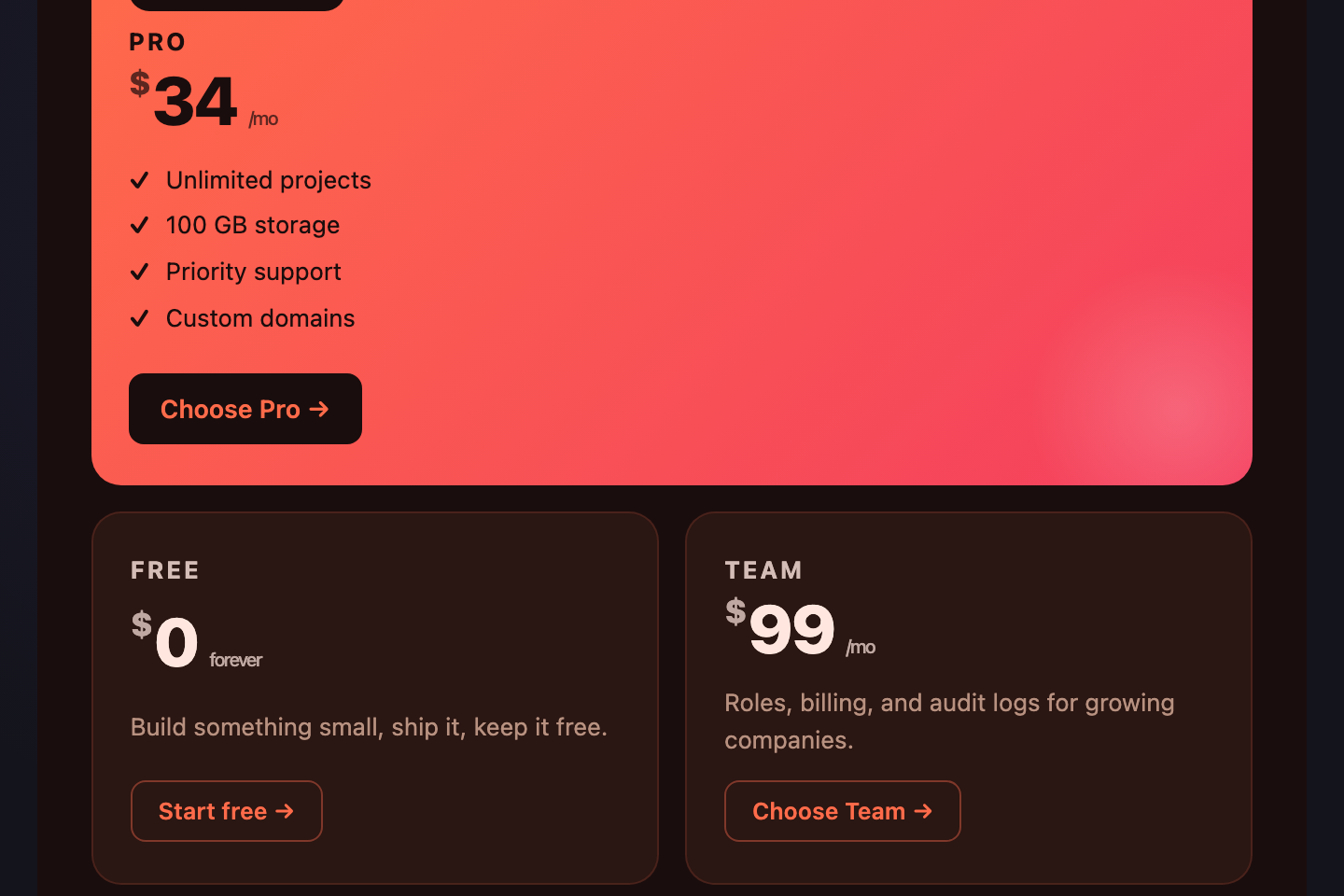 Bento Pricing Grid — preview