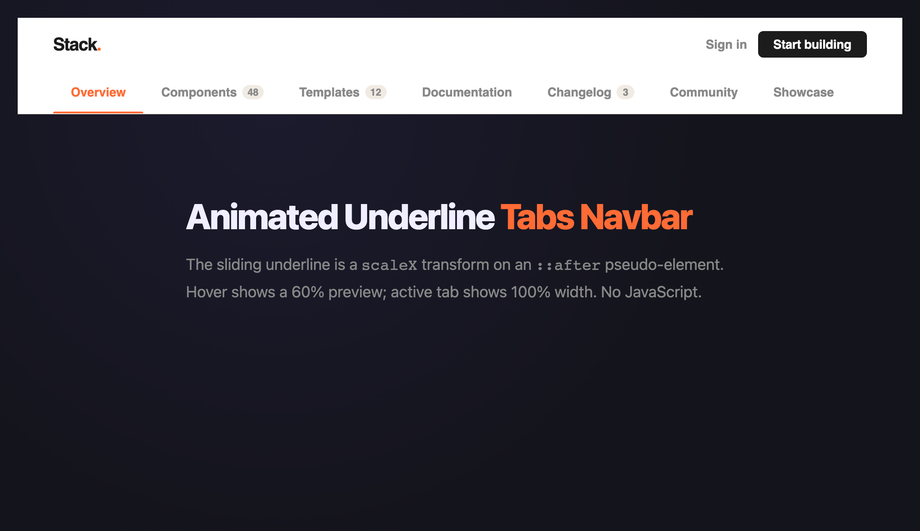 CSS Animated Underline Tabs Navbar — preview