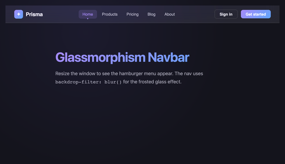 CSS Glassmorphism Frosted Navbar — preview