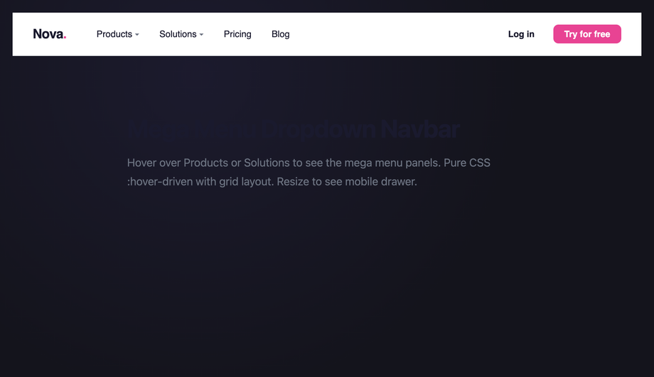 CSS Mega Menu Dropdown Navbar — preview