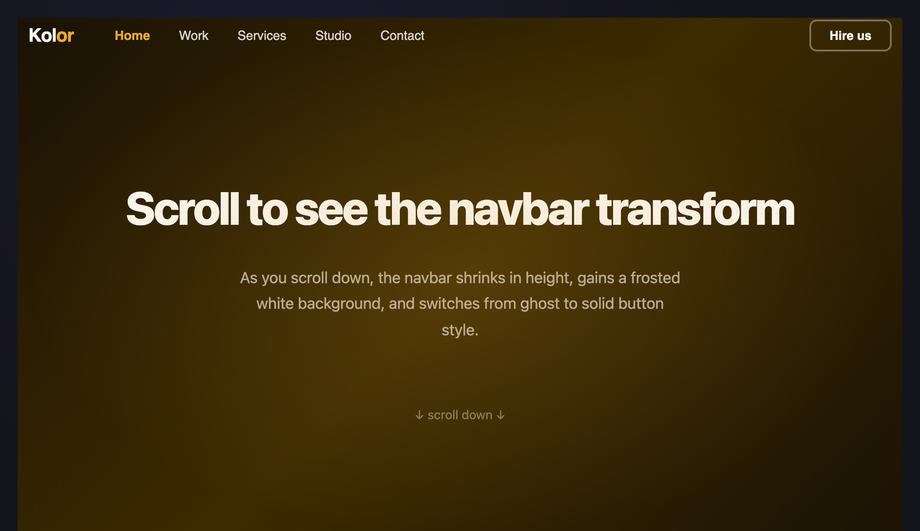 CSS Scroll-Aware Shrink Navbar — preview