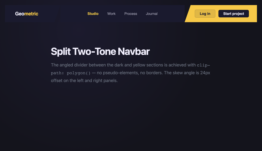 CSS Split Two-Tone Navbar — preview