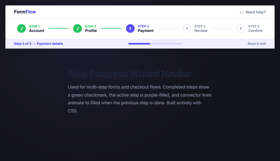 CSS Step Progress Wizard Navbar — preview