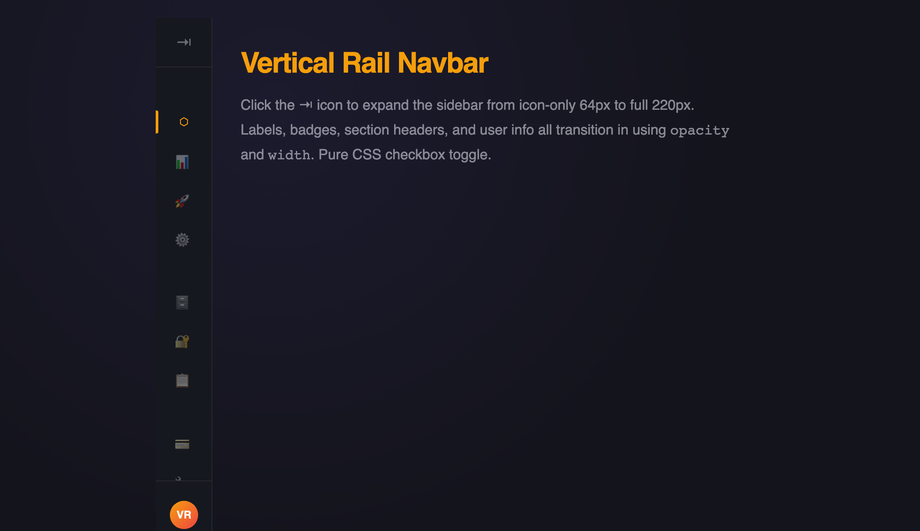 CSS Vertical Rail Sidebar Navbar — preview