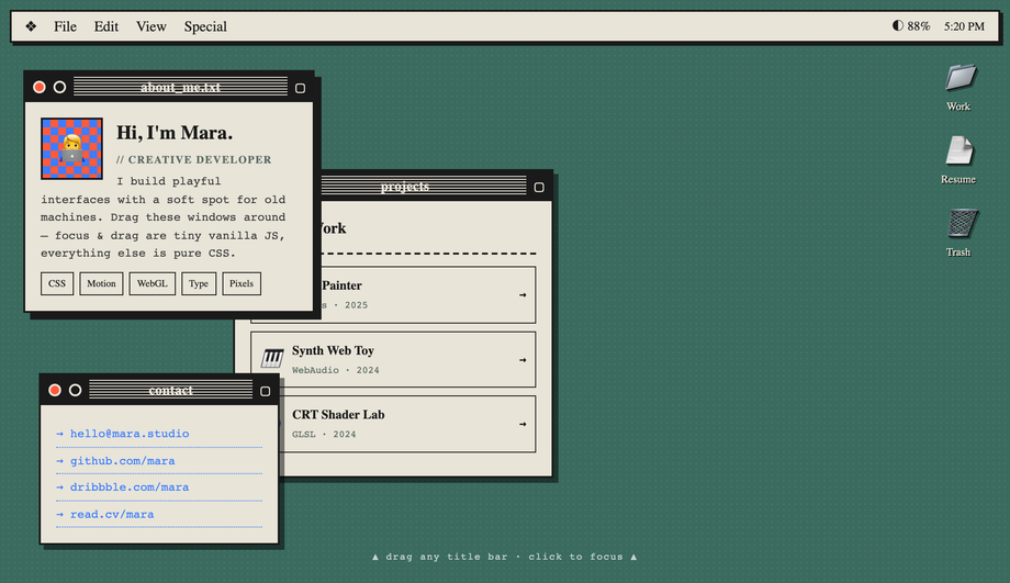 Retro Desktop Portfolio Website Template — preview