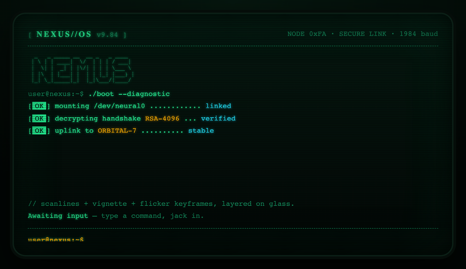 Retro Futuristic Terminal UI Code — preview