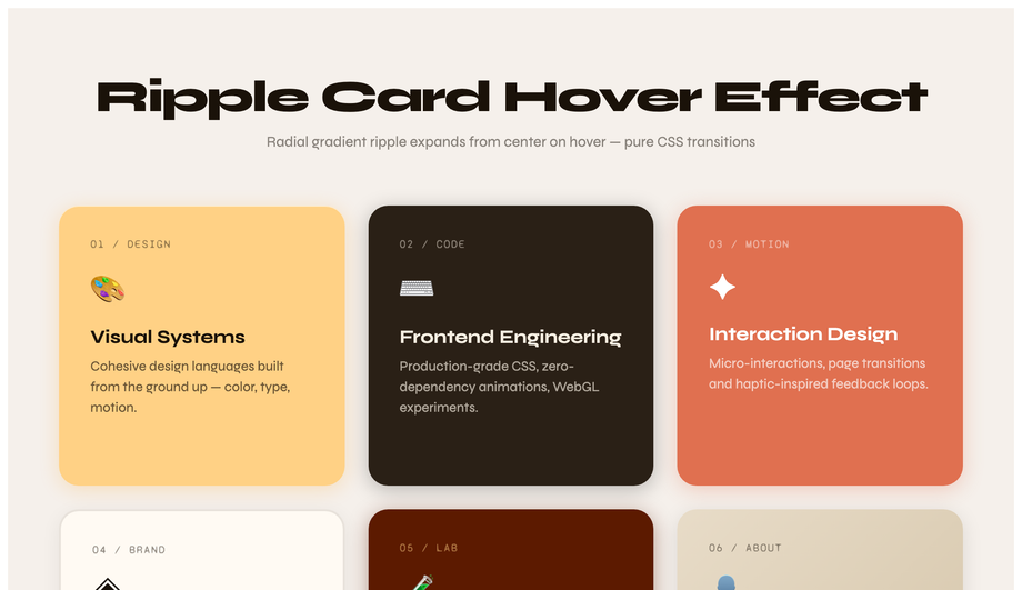 CSS Ripple Card Hover Effect — preview