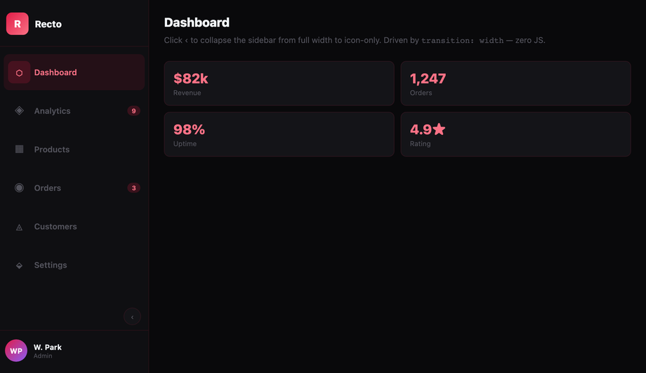 Collapsible Sidebar Menu with CSS Transitions — preview